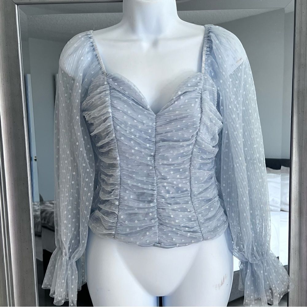 MADI MASE Blue Bordeaux Corset Long Sleeve Cinderella Top Size M